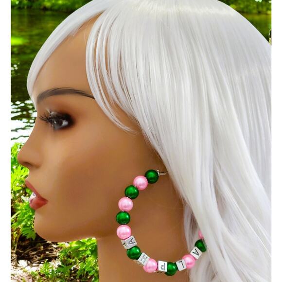 AKA Alpha Kappa Alpha Earrings Hoop - Picture 1 of 10